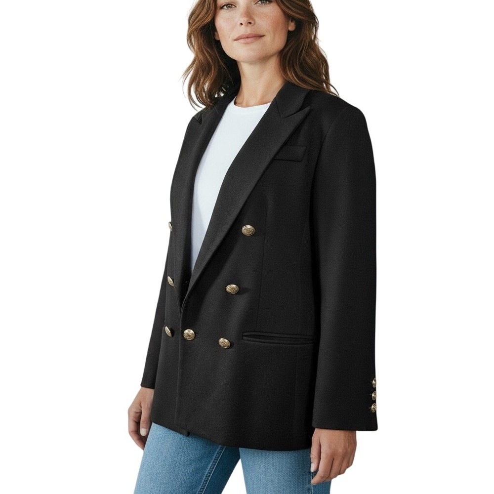 Vintage Black Woolmark Double Breasted Blazer Women's Size 10 Stephanie Andrews